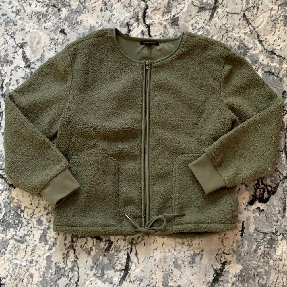 Banana Republic Olive Green Sherpa Zip Up Bomber Jacket Size Medium - Picture 5 of 11